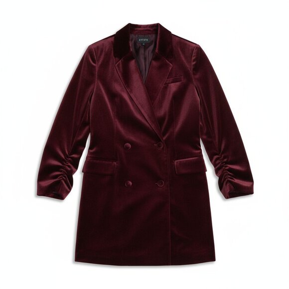 Velvet Blazer Mini Dress | NWT Double Breasted Long Sleeve Burgundy. Size: 2 - Picture 2 of 6
